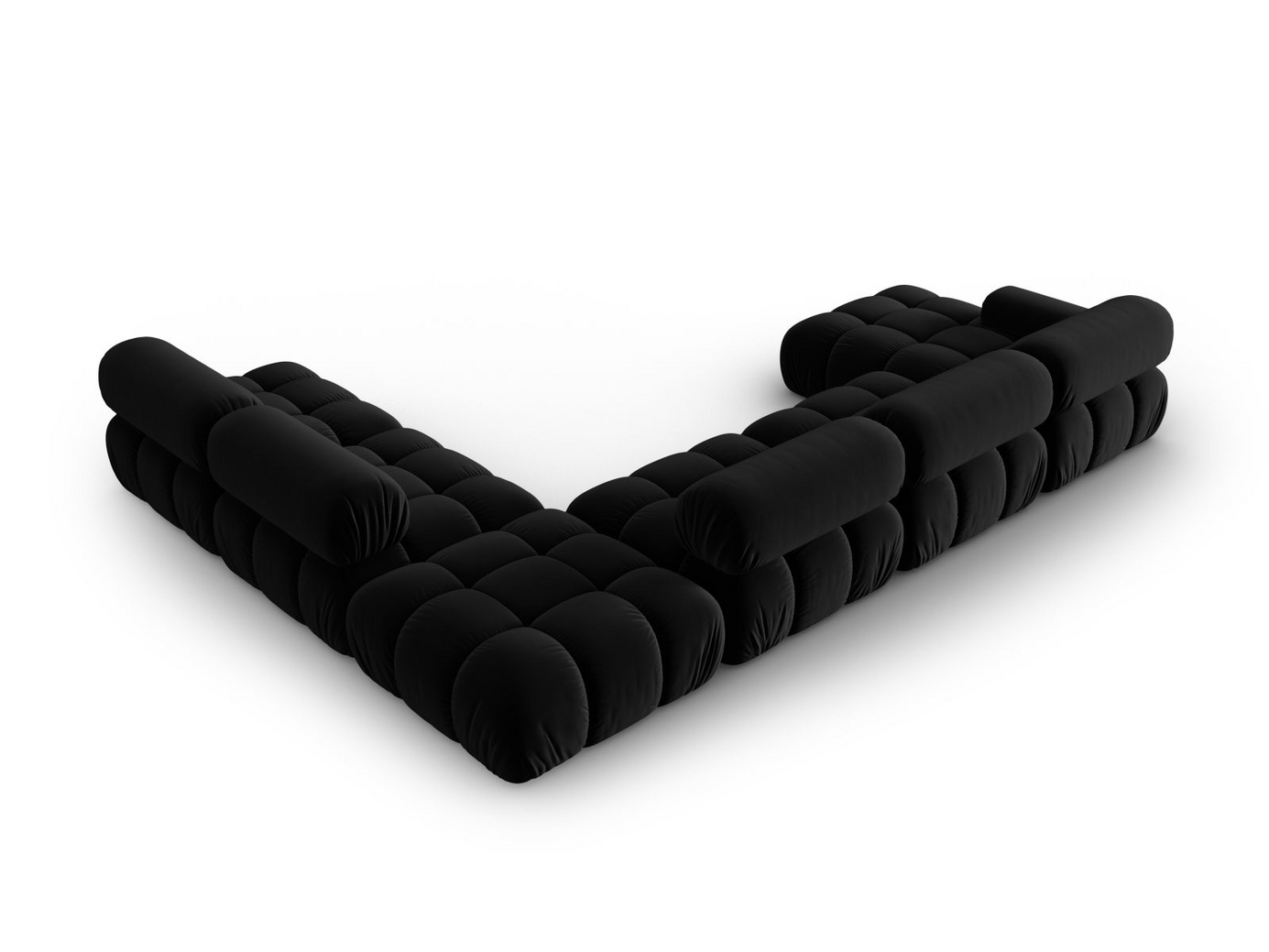 Cosmopolitan Design högervänd sammetspanoramamodulhörnsoffa, "Cortina", 7-sits, 376 × 282 × 70 cm, Bluvel, svarta plastben