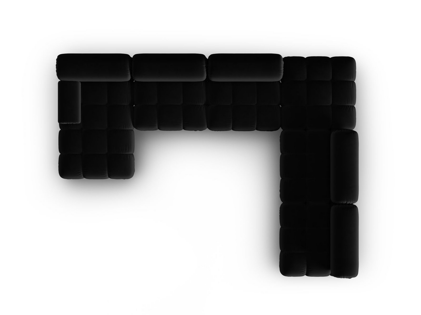 Cosmopolitan Design högervänd sammetspanoramamodulhörnsoffa, "Cortina", 7-sits, 376 × 282 × 70 cm, Bluvel, svarta plastben