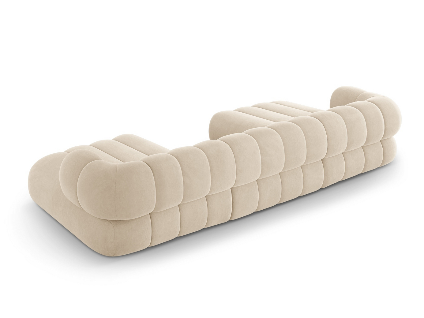 Cosmopolitan Design sammetspanoramasoffa, "Koge", 6-sits, 348 × 165 × 70 cm, Vogue, svarta plastben