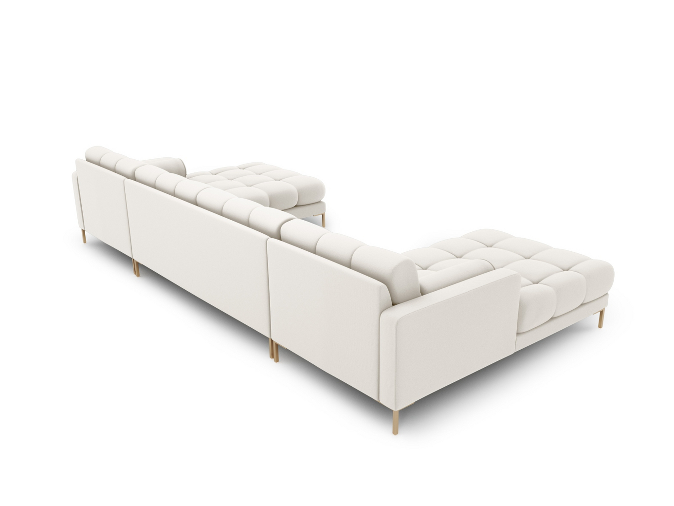 Cosmopolitan Design panoramasoffa, "Bali", 7-sits, 383 × 185 × 75 cm, Neve, guldfärgade metallben