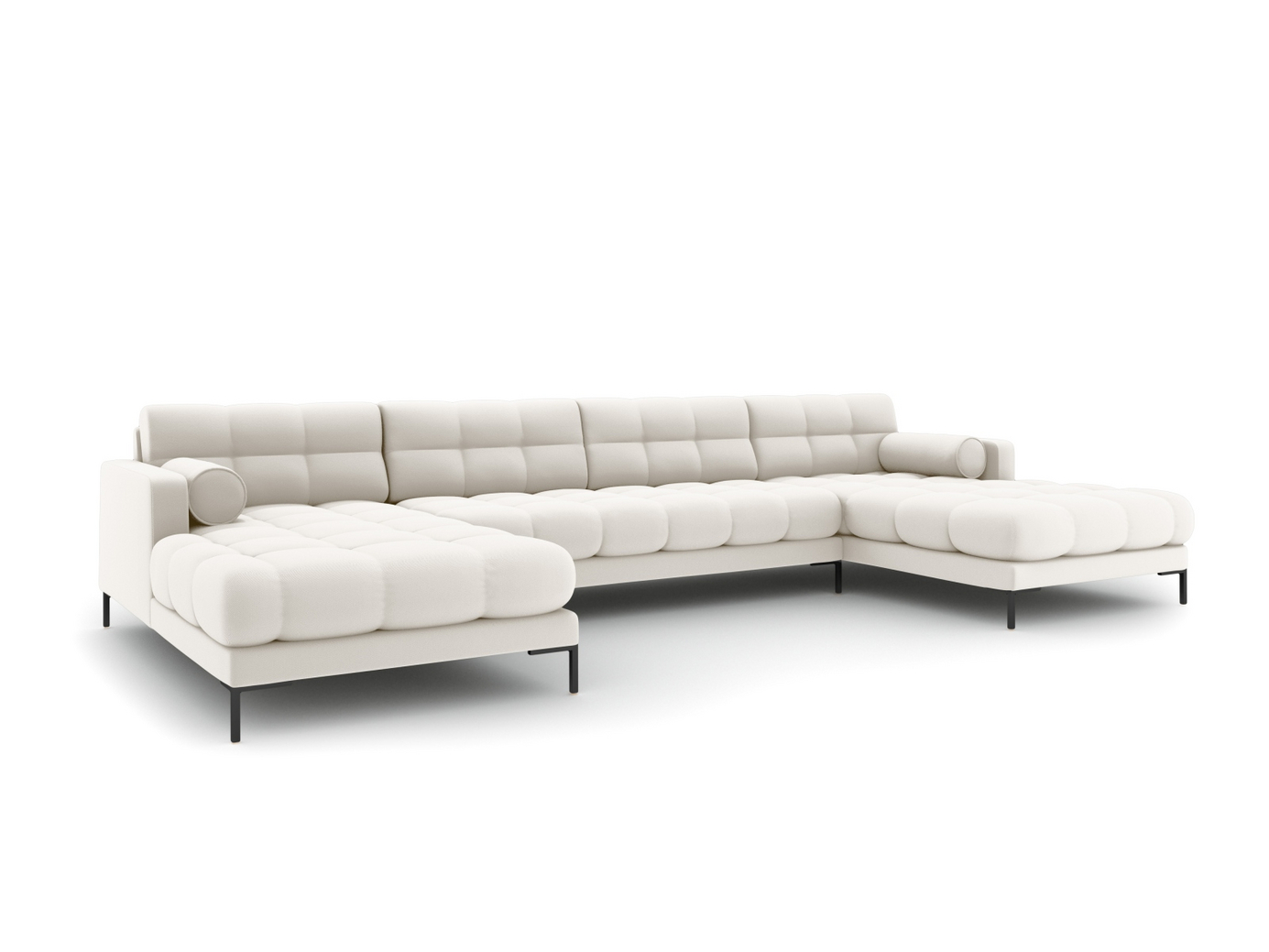 Cosmopolitan Design panoramasoffa, "Bali", 7-sits, 383 × 185 × 75 cm, Neve, svarta metallben