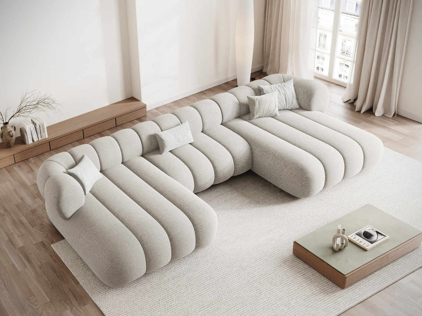 Cosmopolitan Design panoramasoffa, "Koge", 6-sits, 348 × 165 × 70 cm, Eden 10, svarta plastben