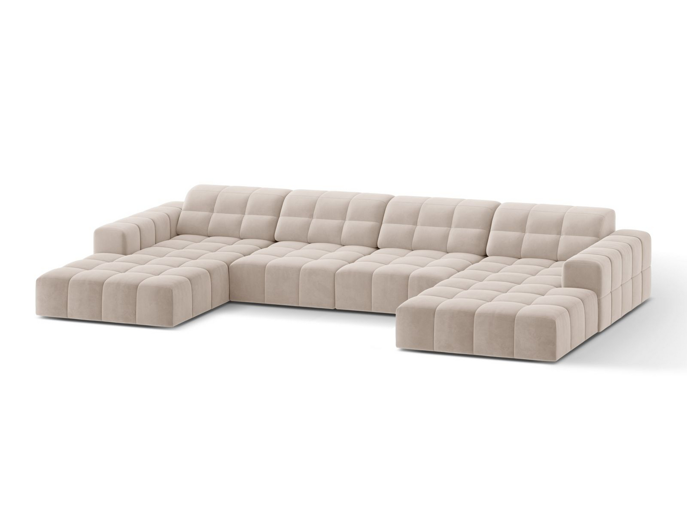 Cosmopolitan Design sammetspanoramasoffa, "Chicago", 6-sits, 375 × 167 × 78 cm, Venus, svarta plastben