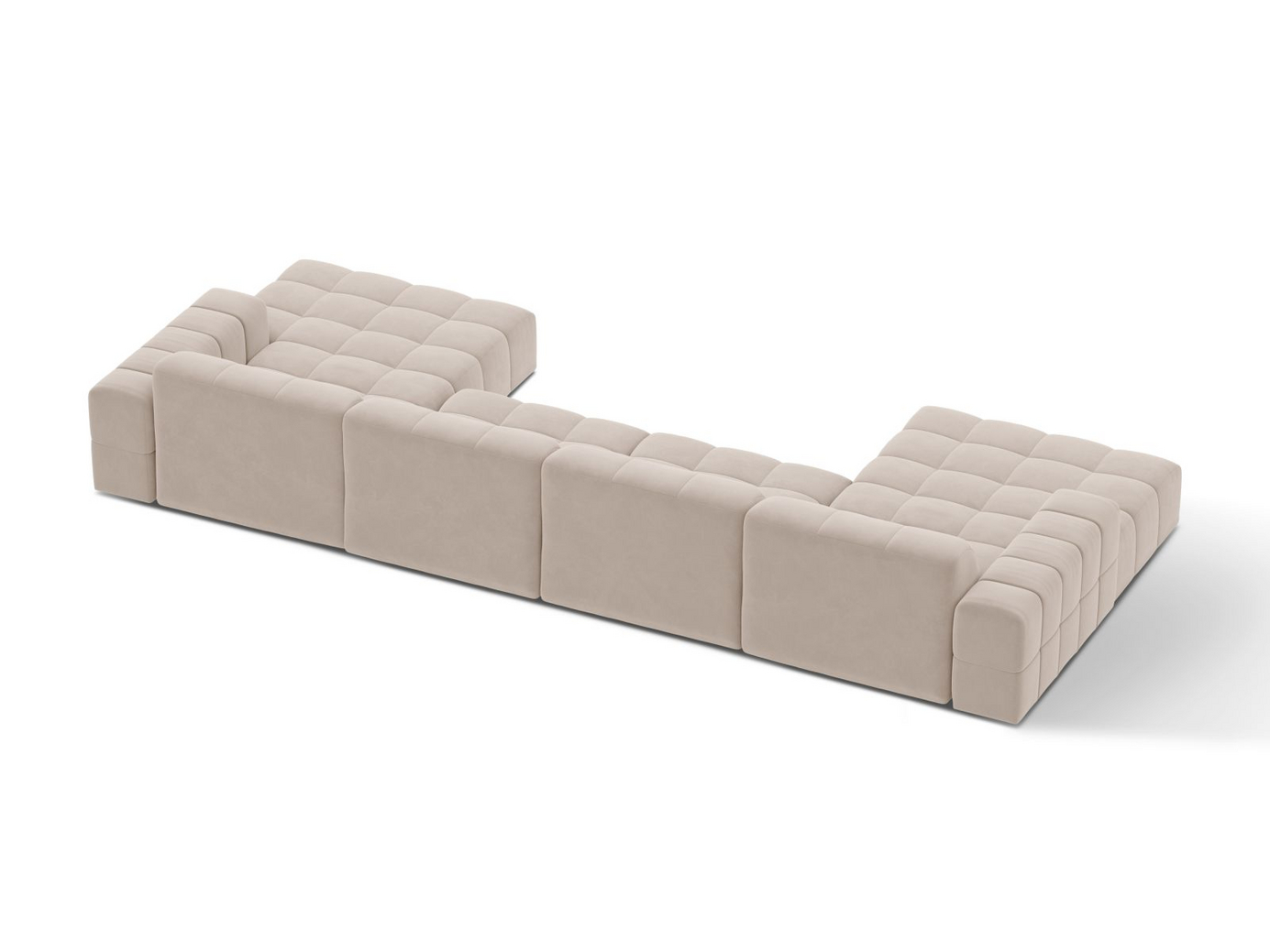 Cosmopolitan Design sammetspanoramasoffa, "Chicago", 6-sits, 375 × 167 × 78 cm, Venus, svarta plastben