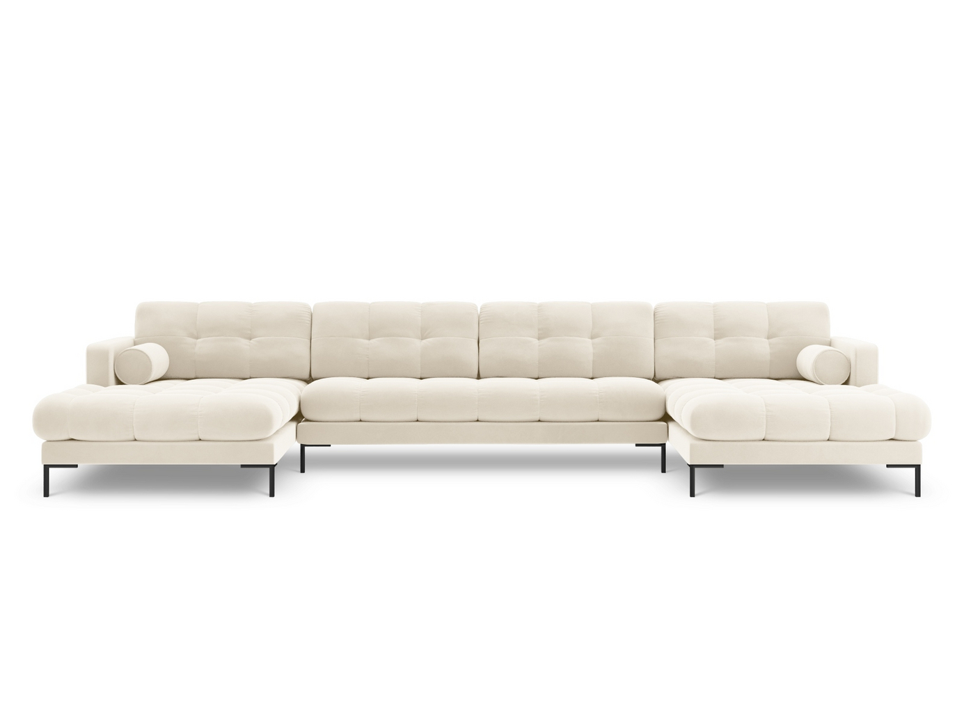Cosmopolitan Design sammetspanoramasoffa, "Bali", 7-sits, 383 × 185 × 75 cm, Bluvel, svarta metallben