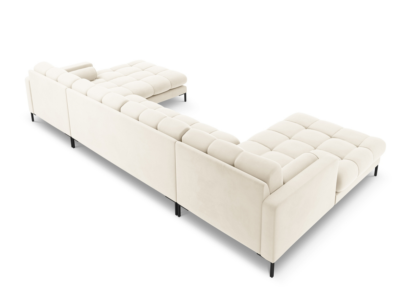 Cosmopolitan Design sammetspanoramasoffa, "Bali", 7-sits, 383 × 185 × 75 cm, Bluvel, svarta metallben