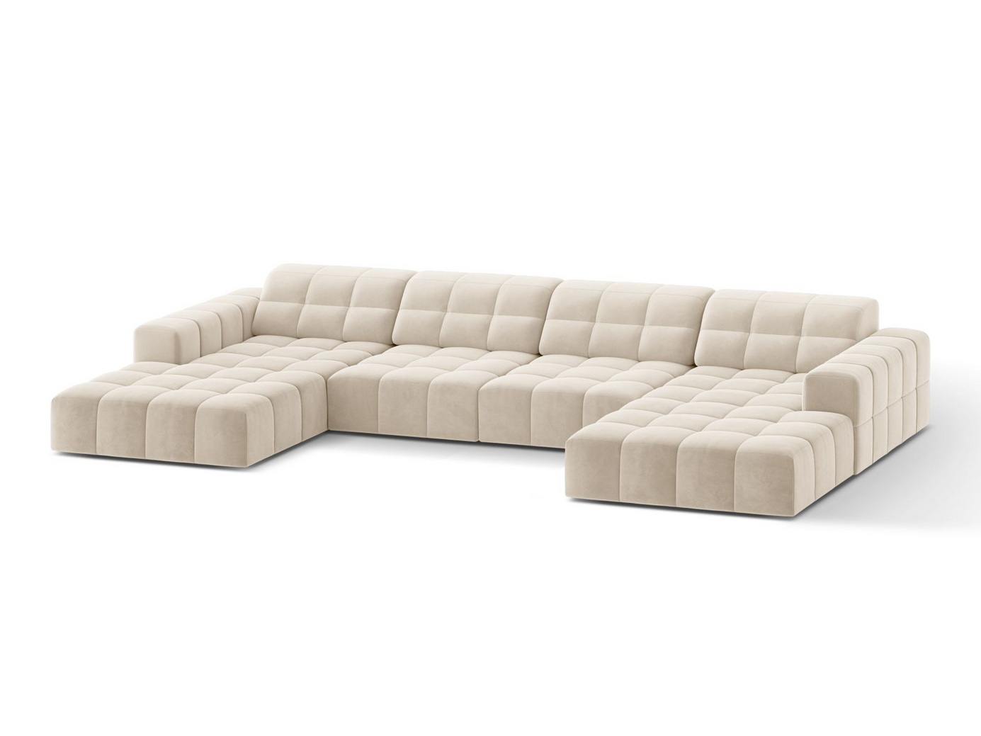 Cosmopolitan Design sammetspanoramasoffa, "Chicago", 6-sits, 375 × 167 × 78 cm, Bluvel, svarta plastben