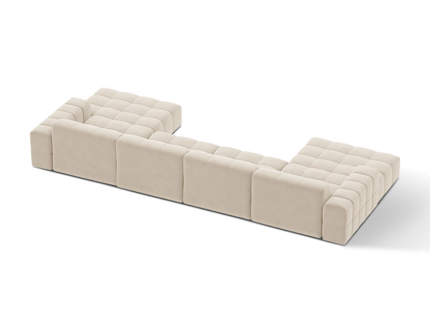Cosmopolitan Design sammetspanoramasoffa, "Chicago", 6-sits, 375 × 167 × 78 cm, Bluvel, svarta plastben