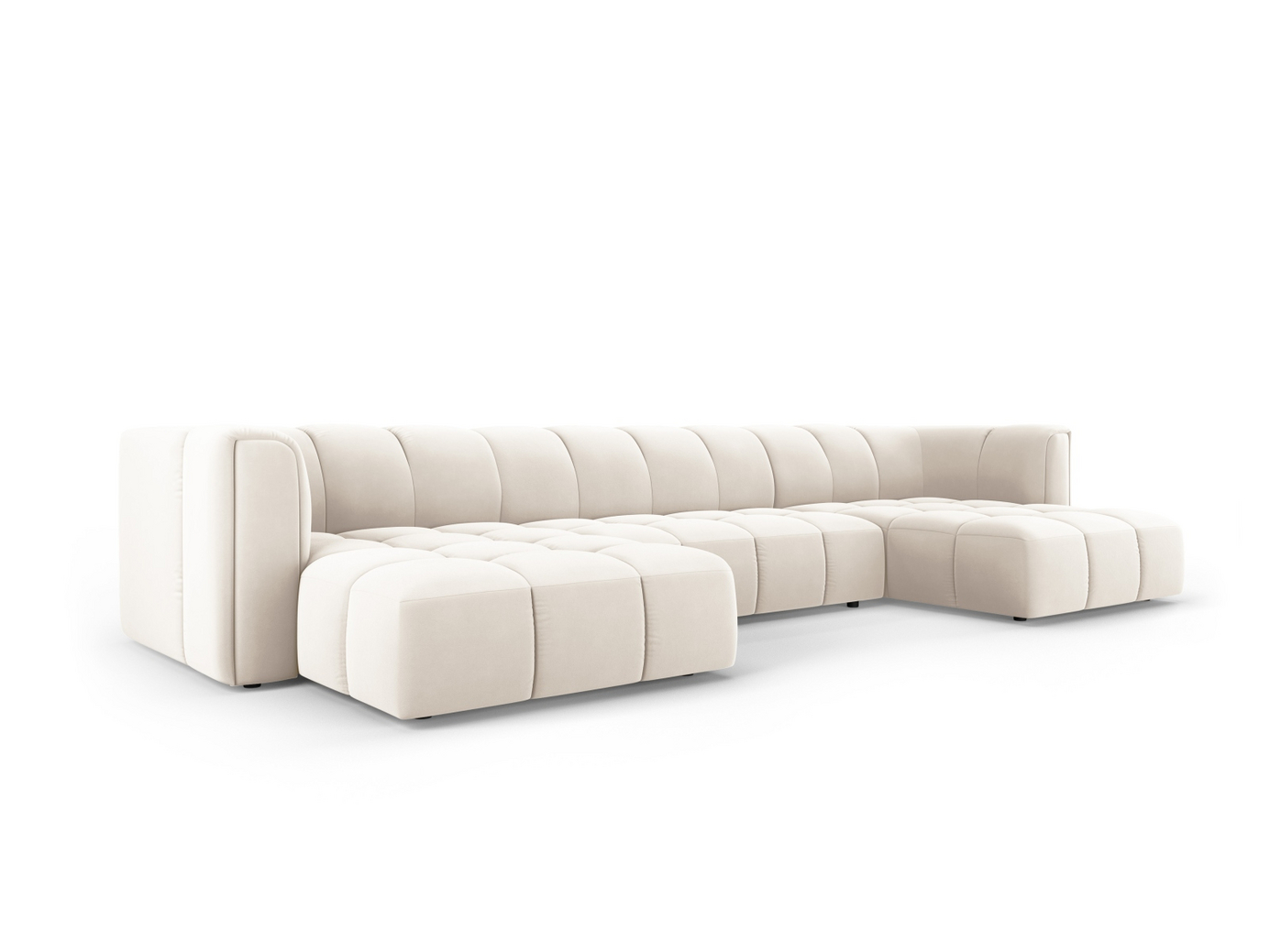 Cosmopolitan Design sammetspanoramasoffa, "Moritz", 5-sits, 346 × 160 × 70 cm, Bluvel, svarta plastben