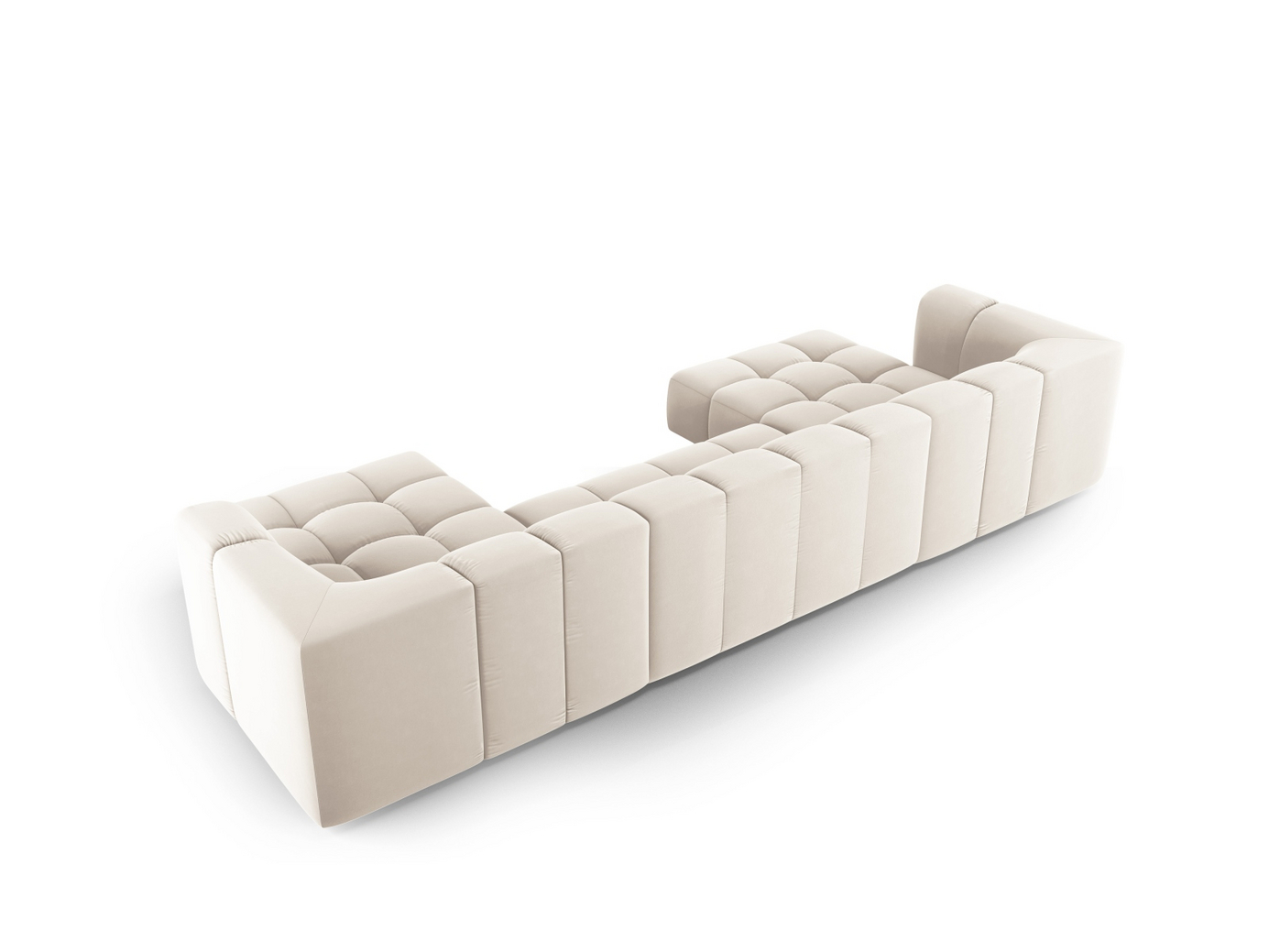 Cosmopolitan Design sammetspanoramasoffa, "Moritz", 5-sits, 346 × 160 × 70 cm, Bluvel, svarta plastben
