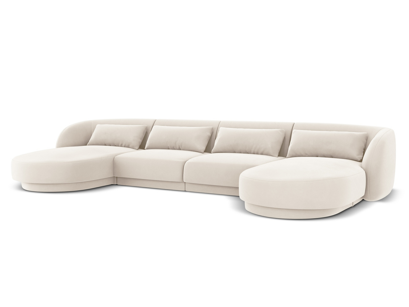 Cosmopolitan Design sammetspanoramasoffa, "Tulum", 5-sits, 330 × 156 × 70 cm, Bluvel, svarta plastben