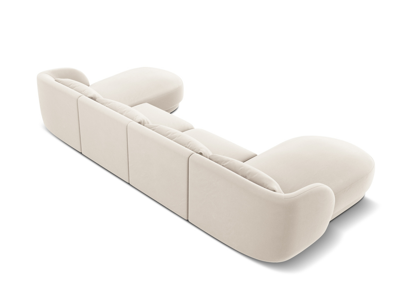 Cosmopolitan Design sammetspanoramasoffa, "Tulum", 5-sits, 330 × 156 × 70 cm, Bluvel, svarta plastben