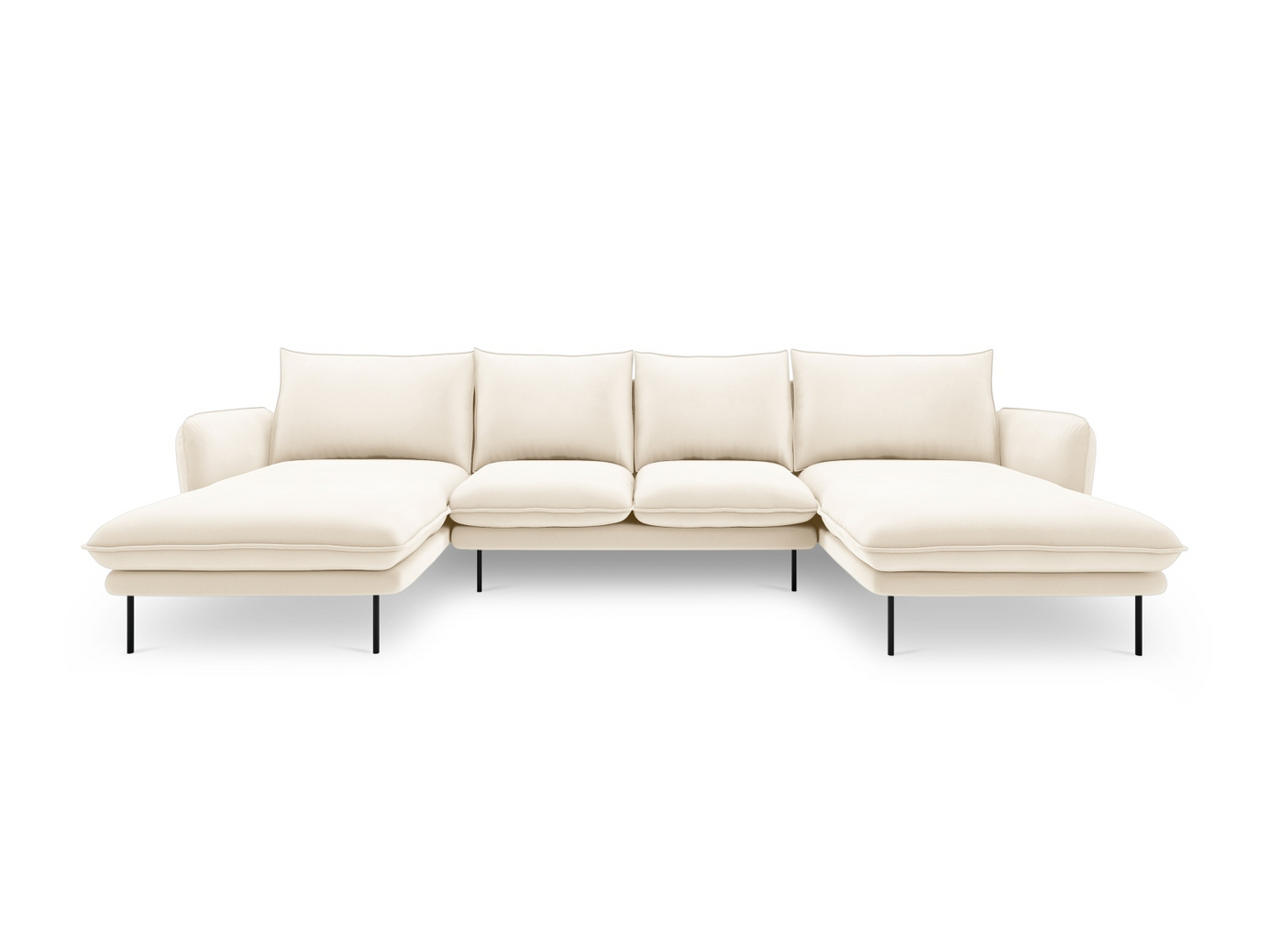 Cosmopolitan Design sammetspanoramasoffa, "Vienna", 6-sits, 350 × 170 × 95 cm, Bluvel, svarta metallben