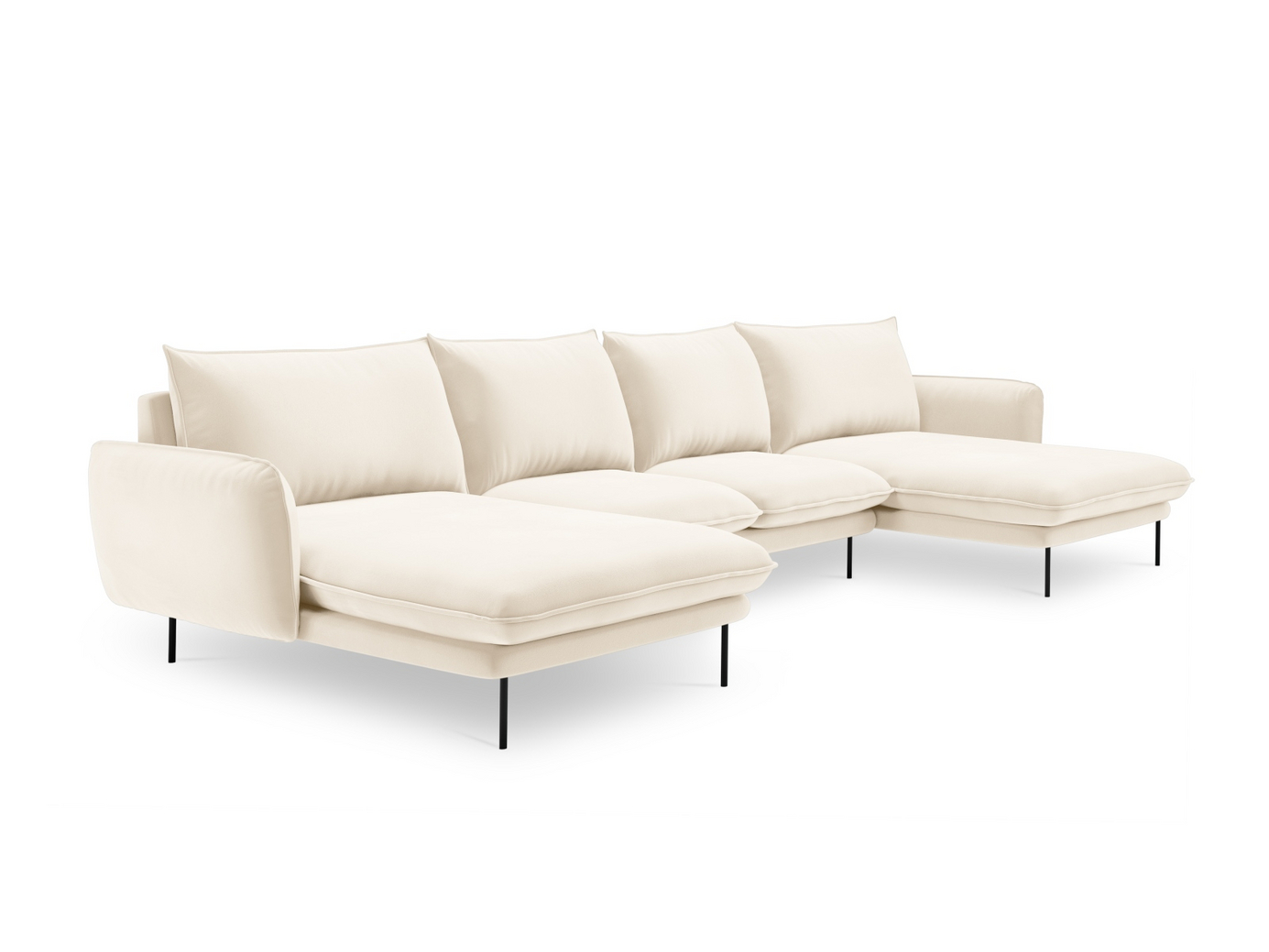 Cosmopolitan Design sammetspanoramasoffa, "Vienna", 6-sits, 350 × 170 × 95 cm, Bluvel, svarta metallben