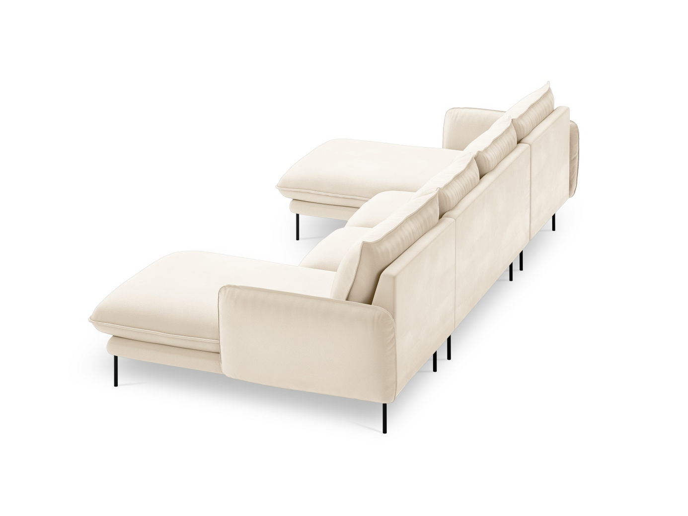 Cosmopolitan Design sammetspanoramasoffa, "Vienna", 6-sits, 350 × 170 × 95 cm, Bluvel, svarta metallben