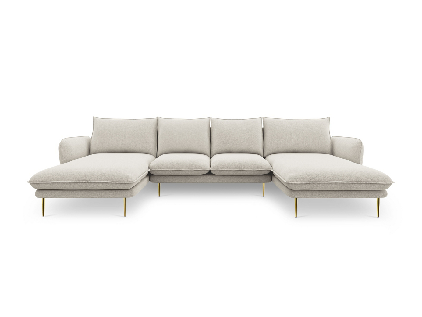 Cosmopolitan Design panoramasoffa, "Vienna", 6-sits, 350 × 170 × 95 cm, Positano, guldfärgade metallben