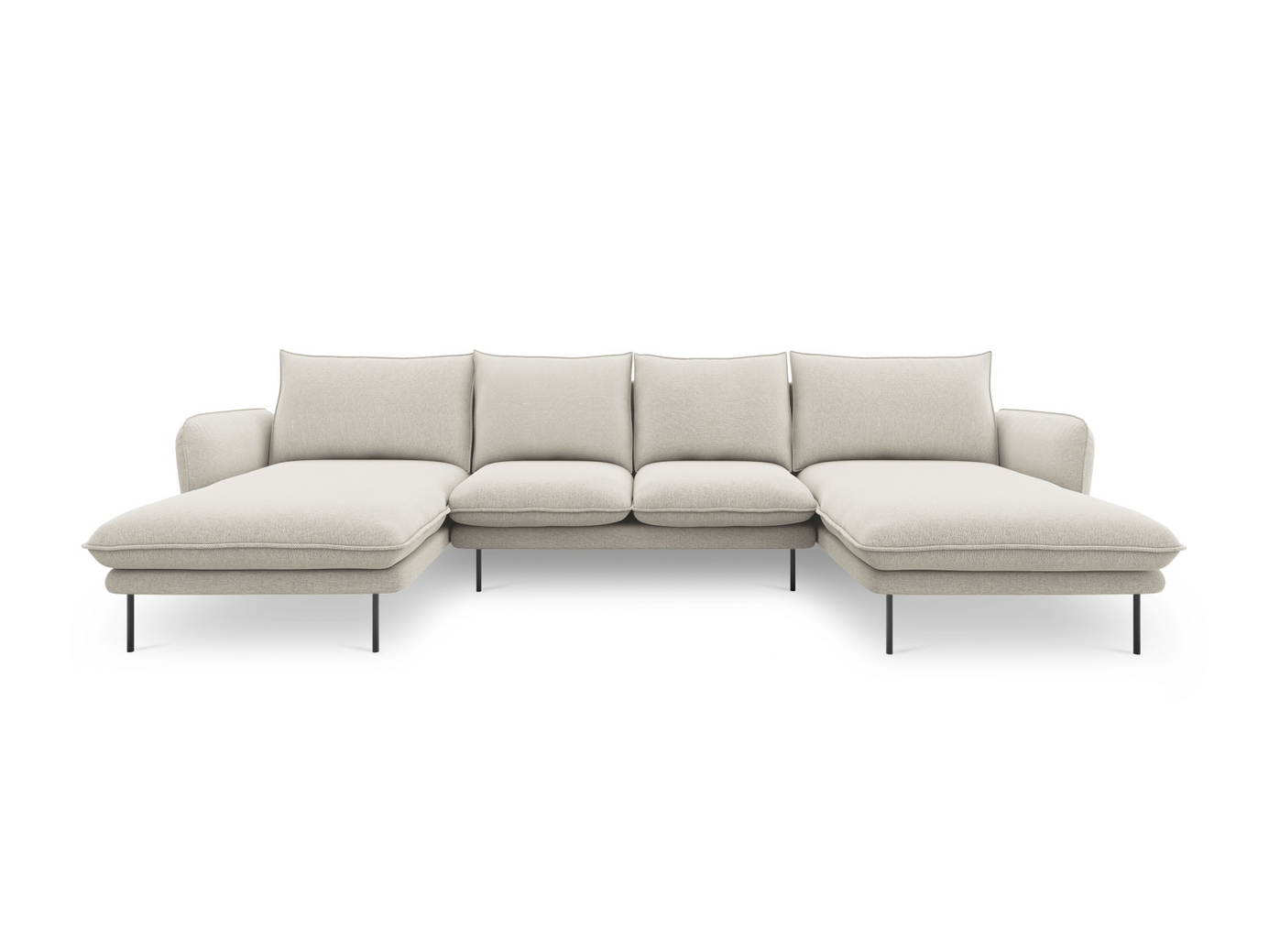 Cosmopolitan Design panoramasoffa, "Vienna", 6-sits, 350 × 170 × 95 cm, Positano, svarta metallben