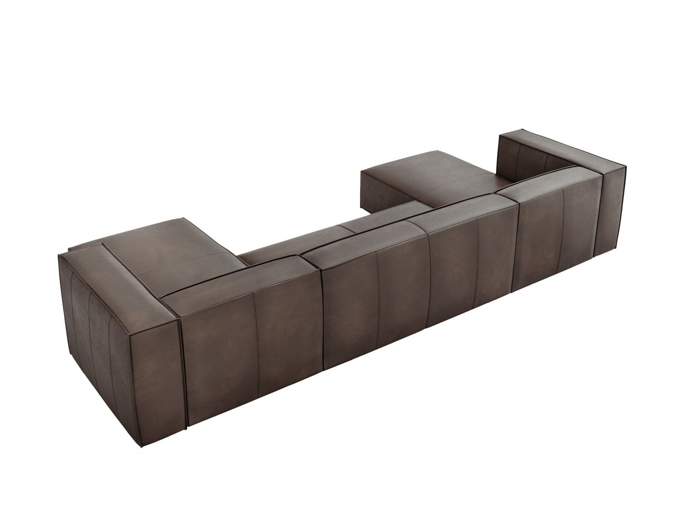 Cosmopolitan Design äkta läder panoramasoffa, "Turin", 6-sits, 375 × 173 × 68 cm, Granada, ben i svart bok