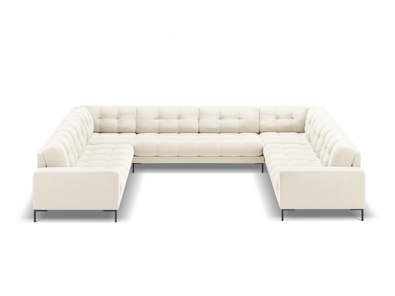 Cosmopolitan Design sammetspanoramasoffa, "Bali", 9-sits, 327 × 256 × 75 cm, Bluvel, svarta metallben