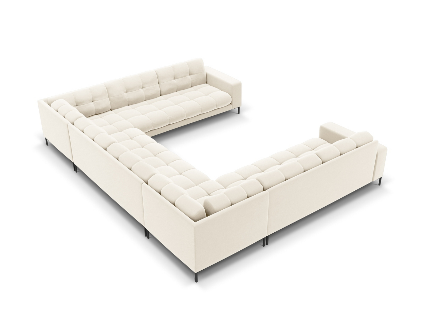 Cosmopolitan Design sammetspanoramasoffa, "Bali", 9-sits, 327 × 256 × 75 cm, Bluvel, svarta metallben