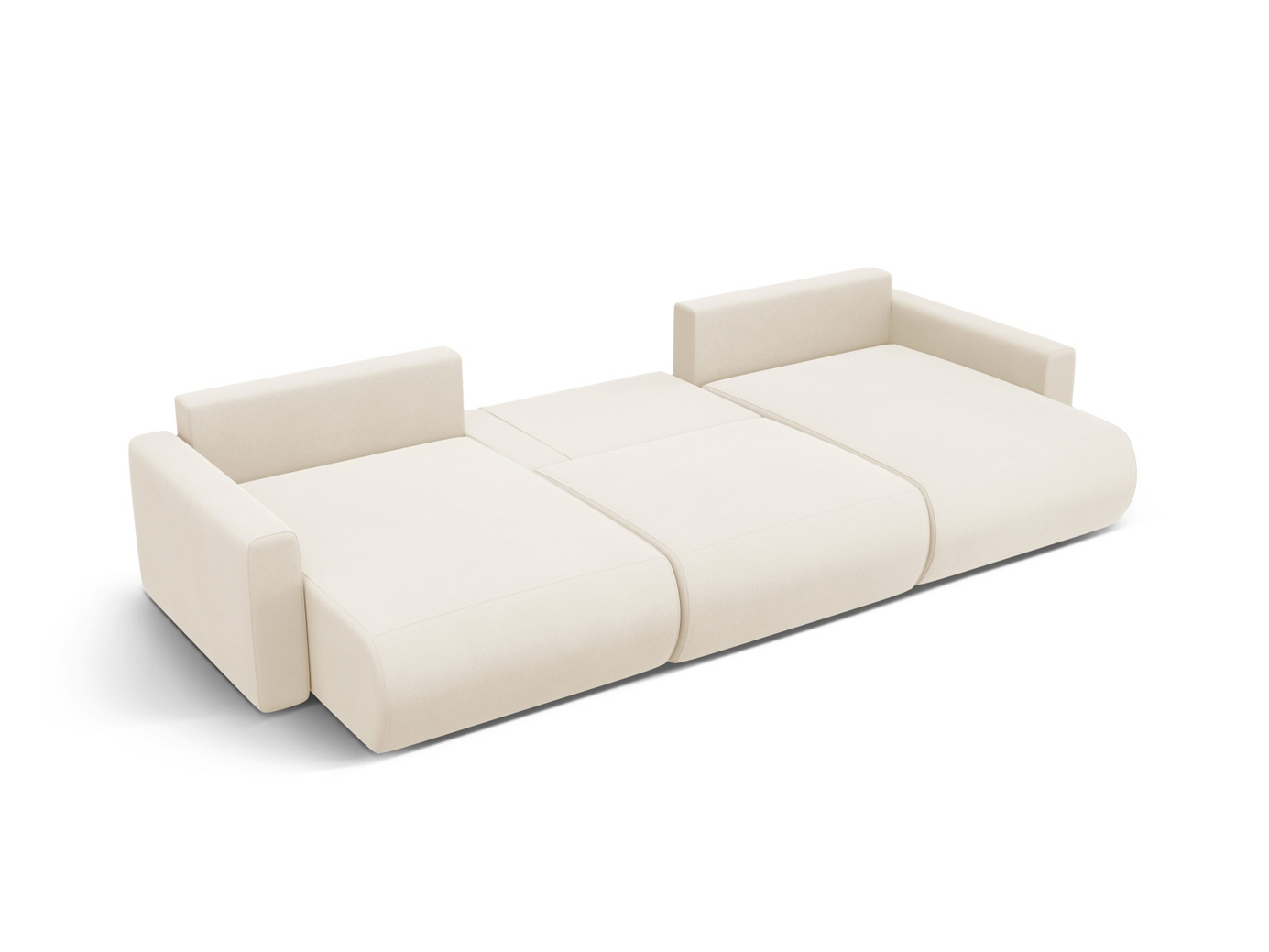 Cosmopolitan Design sammetspanoramabäddsoffa med förvaring, "Belfast", 4-sits, 340 × 149 × 84 cm, Magic Velvet, svarta plastben