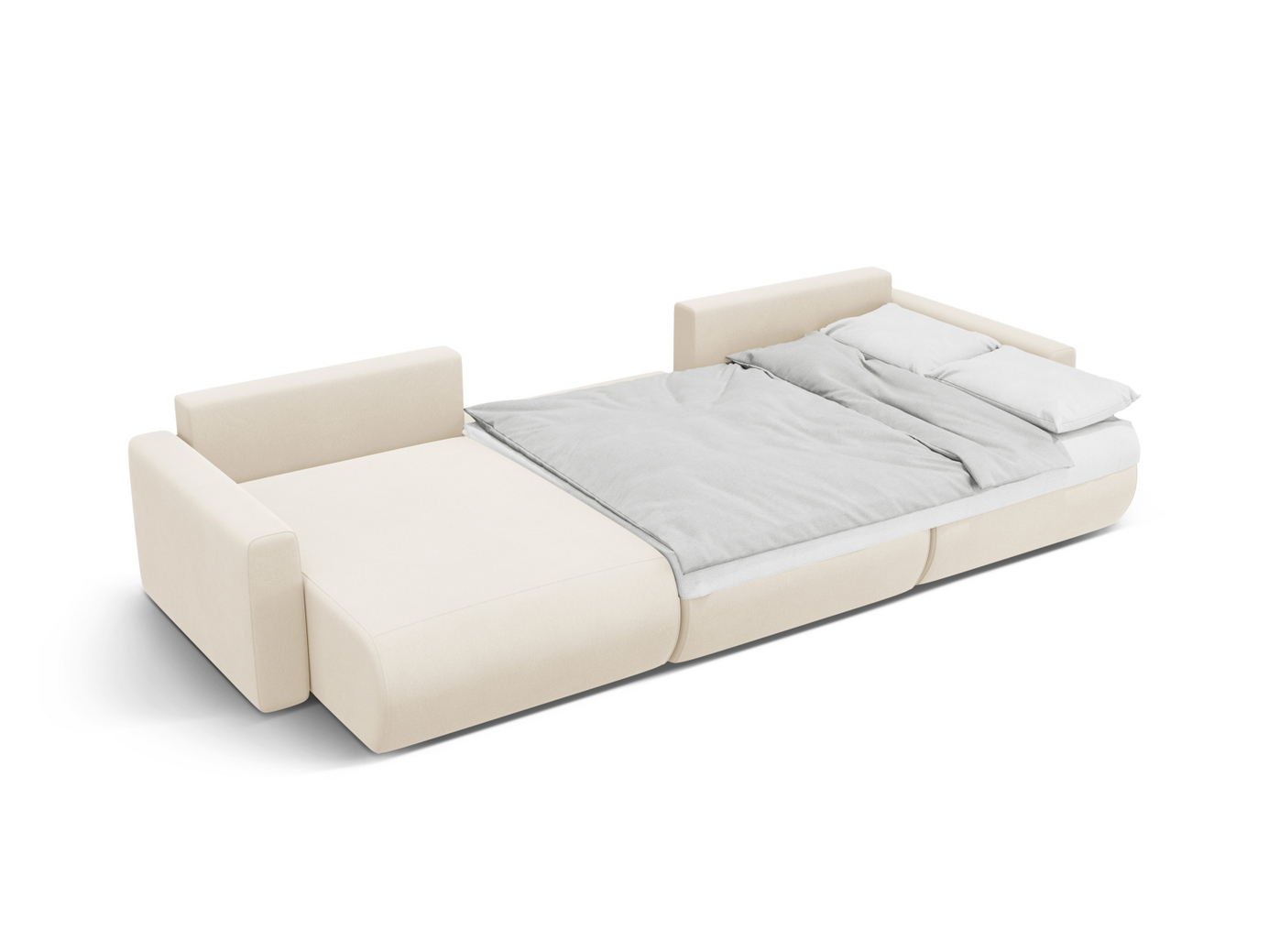 Cosmopolitan Design sammetspanoramabäddsoffa med förvaring, "Belfast", 4-sits, 340 × 149 × 84 cm, Magic Velvet, svarta plastben