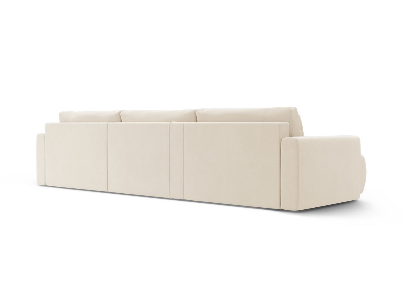 Cosmopolitan Design sammetspanoramabäddsoffa med förvaring, "Belfast", 4-sits, 340 × 149 × 84 cm, Magic Velvet, svarta plastben