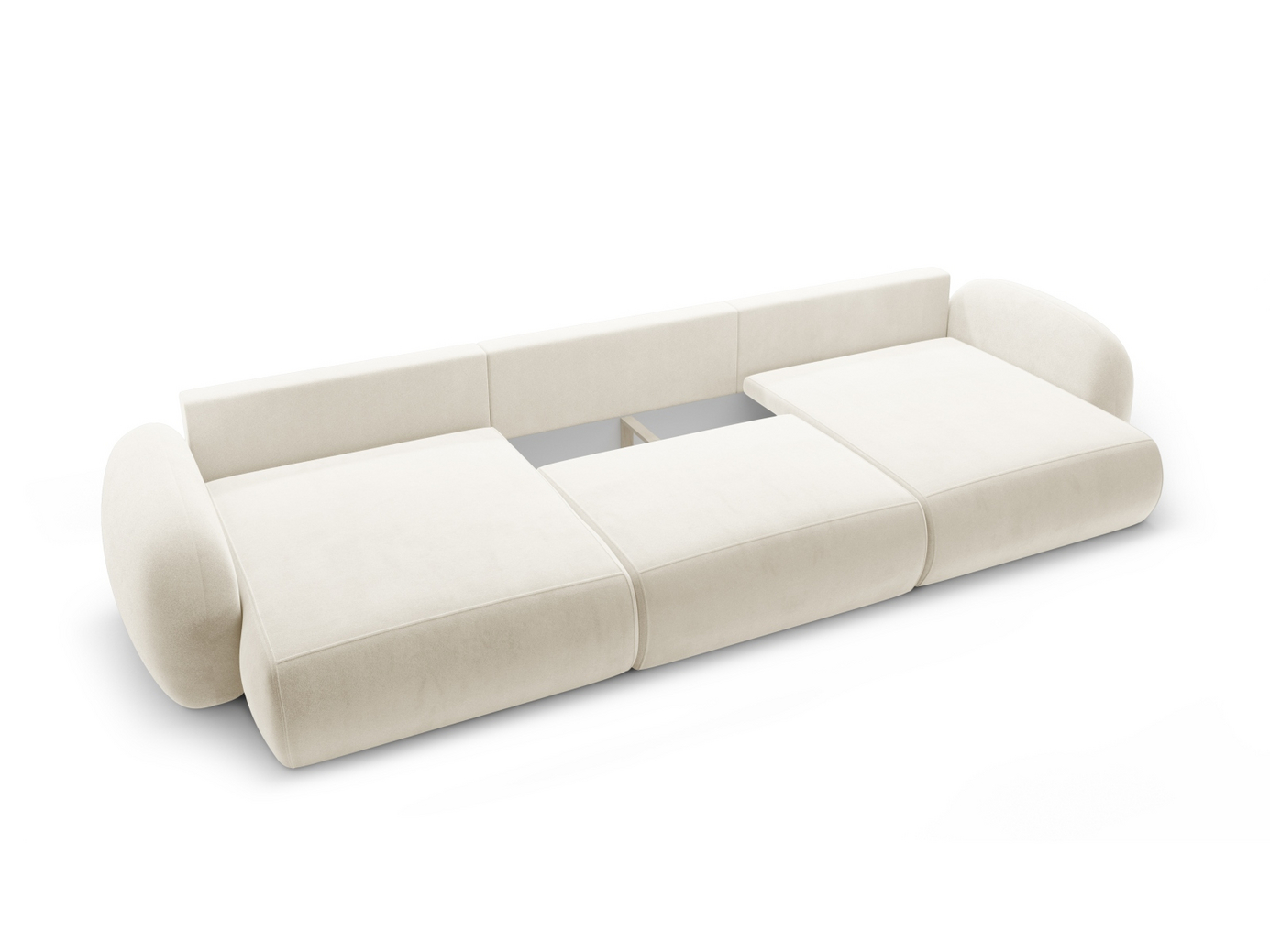 Cosmopolitan Design sammetspanoramabäddsoffa med förvaring, "Tonale", 5-sits, 362 × 149 × 88 cm, Magic Velvet, svarta plastben