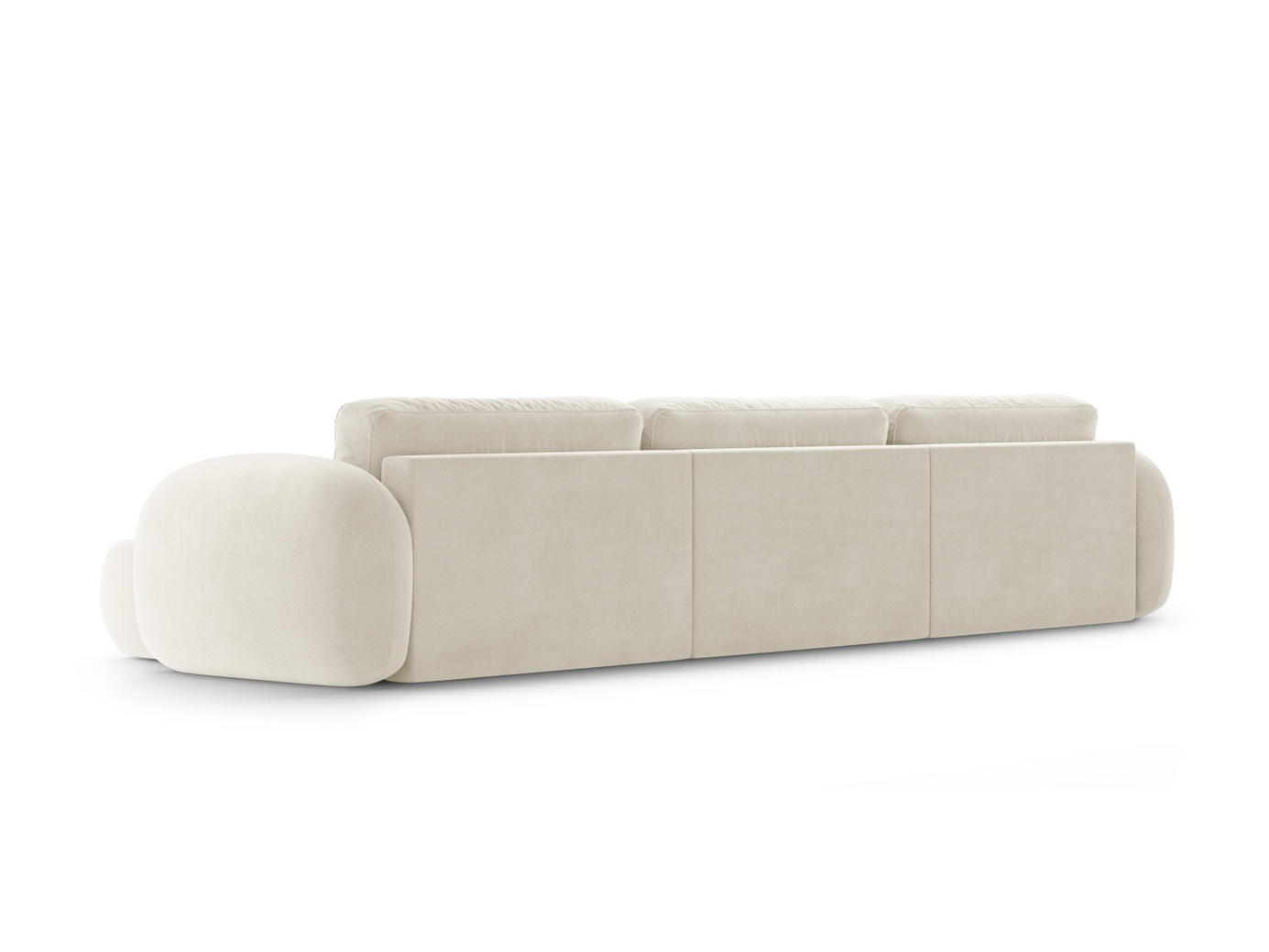 Cosmopolitan Design sammetspanoramabäddsoffa med förvaring, "Tonale", 5-sits, 362 × 149 × 88 cm, Magic Velvet, svarta plastben