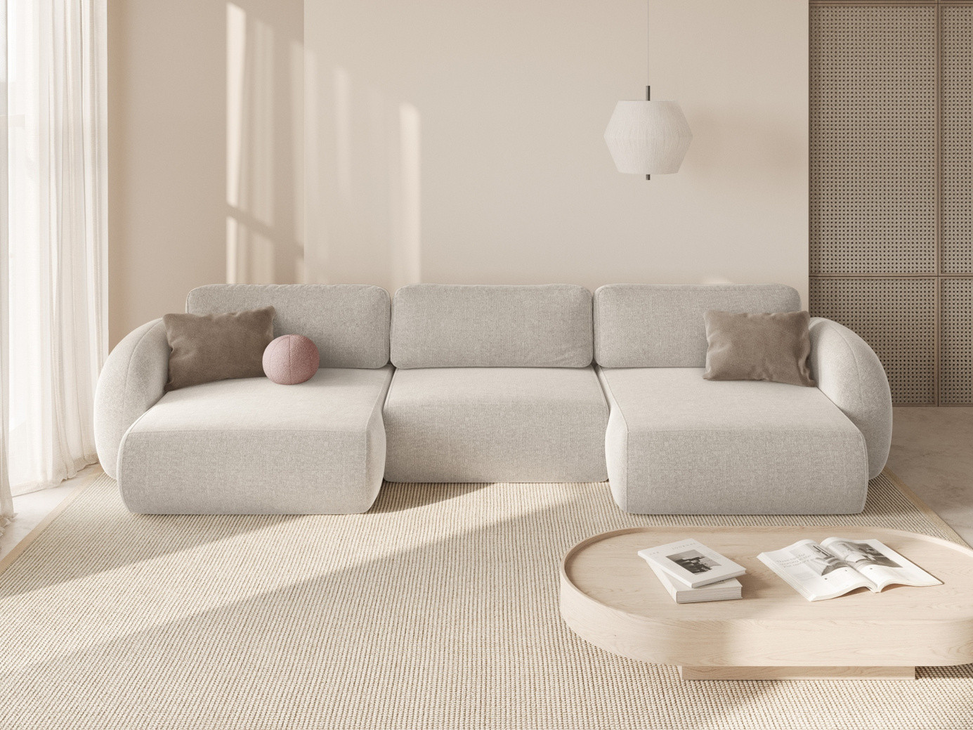 Cosmopolitan Design panoramabäddsoffa med förvaring, "Tonale", 5-sits, 362 × 149 × 88 cm, Eden 10, svarta plastben