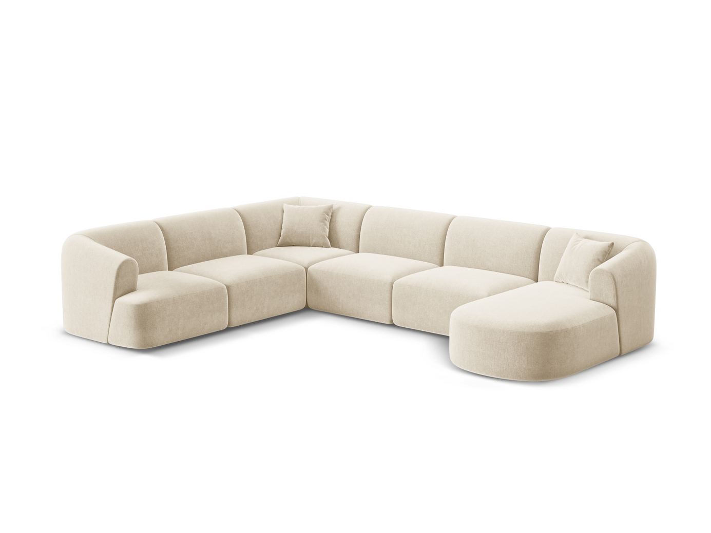 Cosmopolitan Design vänstervänd sammetspanoramamodulhörnsoffa, "Campi", 7-sits, 330 × 255 × 70 cm, Vogue, svarta plastben