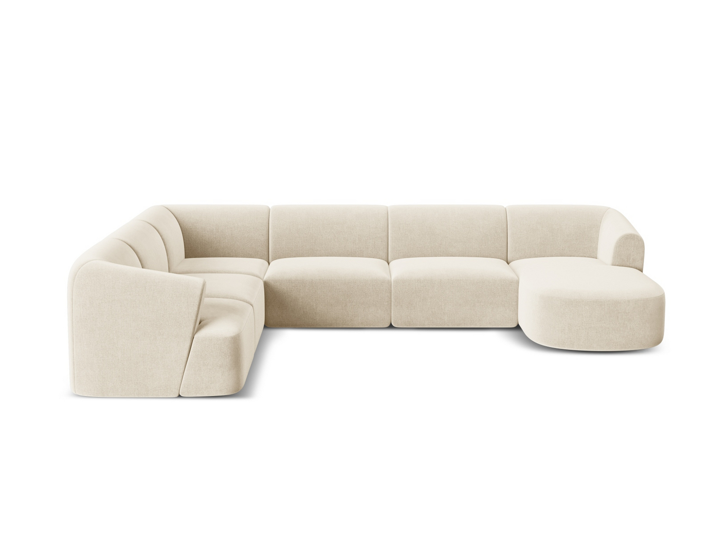 Cosmopolitan Design vänstervänd sammetspanoramamodulhörnsoffa, "Campi", 7-sits, 330 × 255 × 70 cm, Vogue, svarta plastben