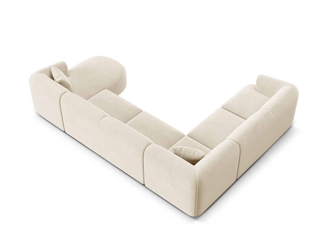Cosmopolitan Design vänstervänd sammetspanoramamodulhörnsoffa, "Campi", 7-sits, 330 × 255 × 70 cm, Vogue, svarta plastben