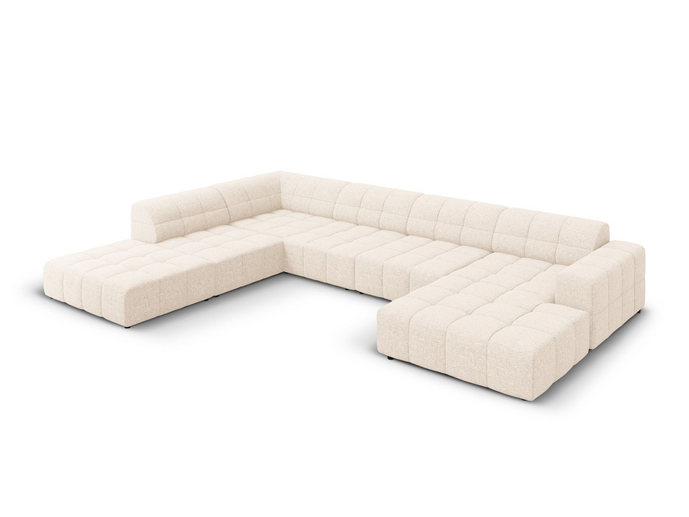 Cosmopolitan Design vänstervänd panoramahörnsoffa, "Chicago", 7-sits, 375 × 263 × 78 cm, Haga, svarta plastben