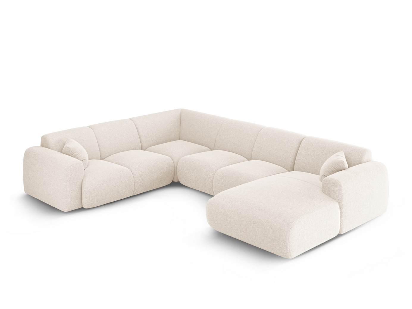 Cosmopolitan Design vänstervänd panoramahörnsoffa, "Nolio", 6-sits, 342 × 252 × 72 cm, Haga, svarta plastben