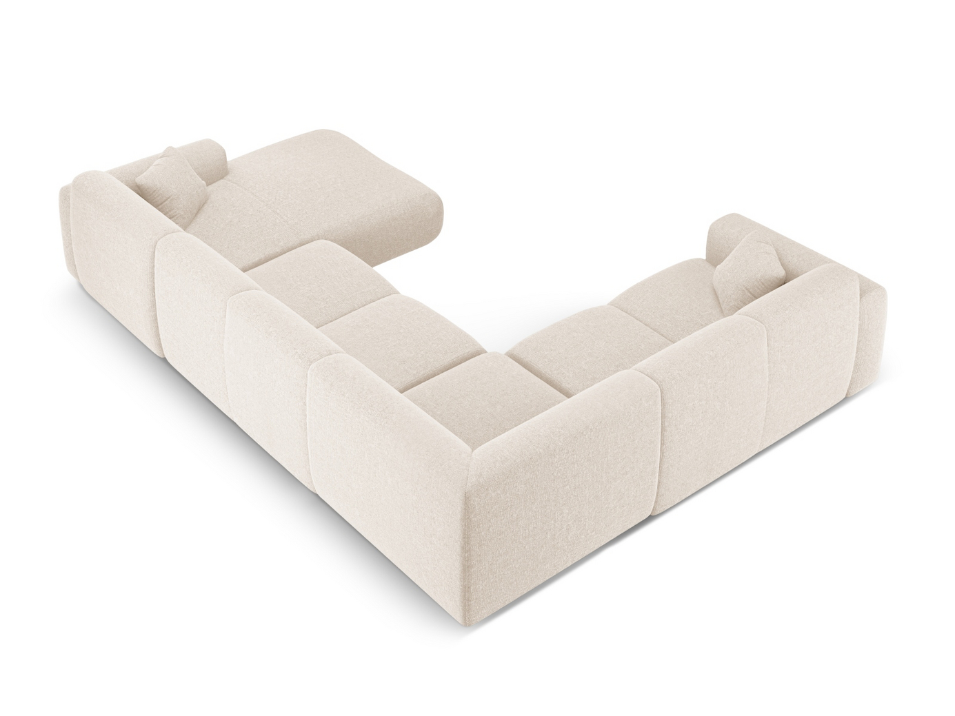 Cosmopolitan Design vänstervänd panoramahörnsoffa, "Nolio", 6-sits, 342 × 252 × 72 cm, Haga, svarta plastben