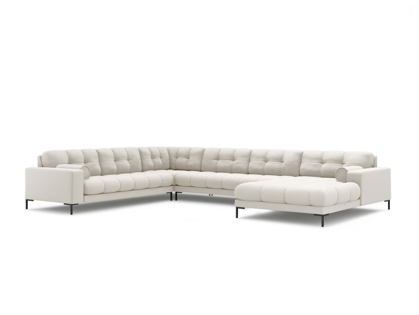 Cosmopolitan Design vänstervänd panoramahörnsoffa, "Bali", 7-sits, 327 × 256 × 75 cm, Neve, svarta metallben