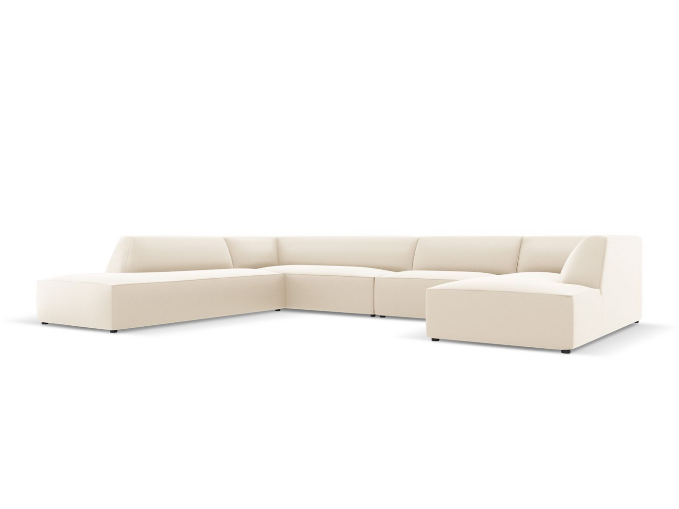 Cosmopolitan Design vänstervänd konstläderpanoramamodulhörnsoffa, "Siena", 7-sits, 366 × 273 × 69 cm, Pacifico, svarta plastben