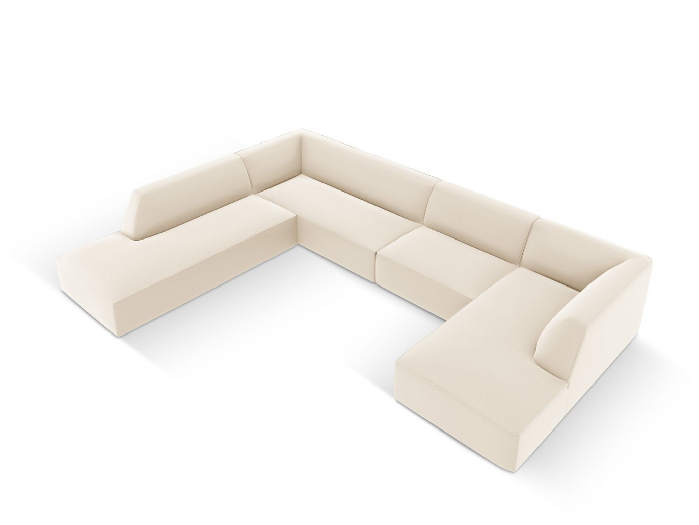 Cosmopolitan Design vänstervänd konstläderpanoramamodulhörnsoffa, "Siena", 7-sits, 366 × 273 × 69 cm, Pacifico, svarta plastben