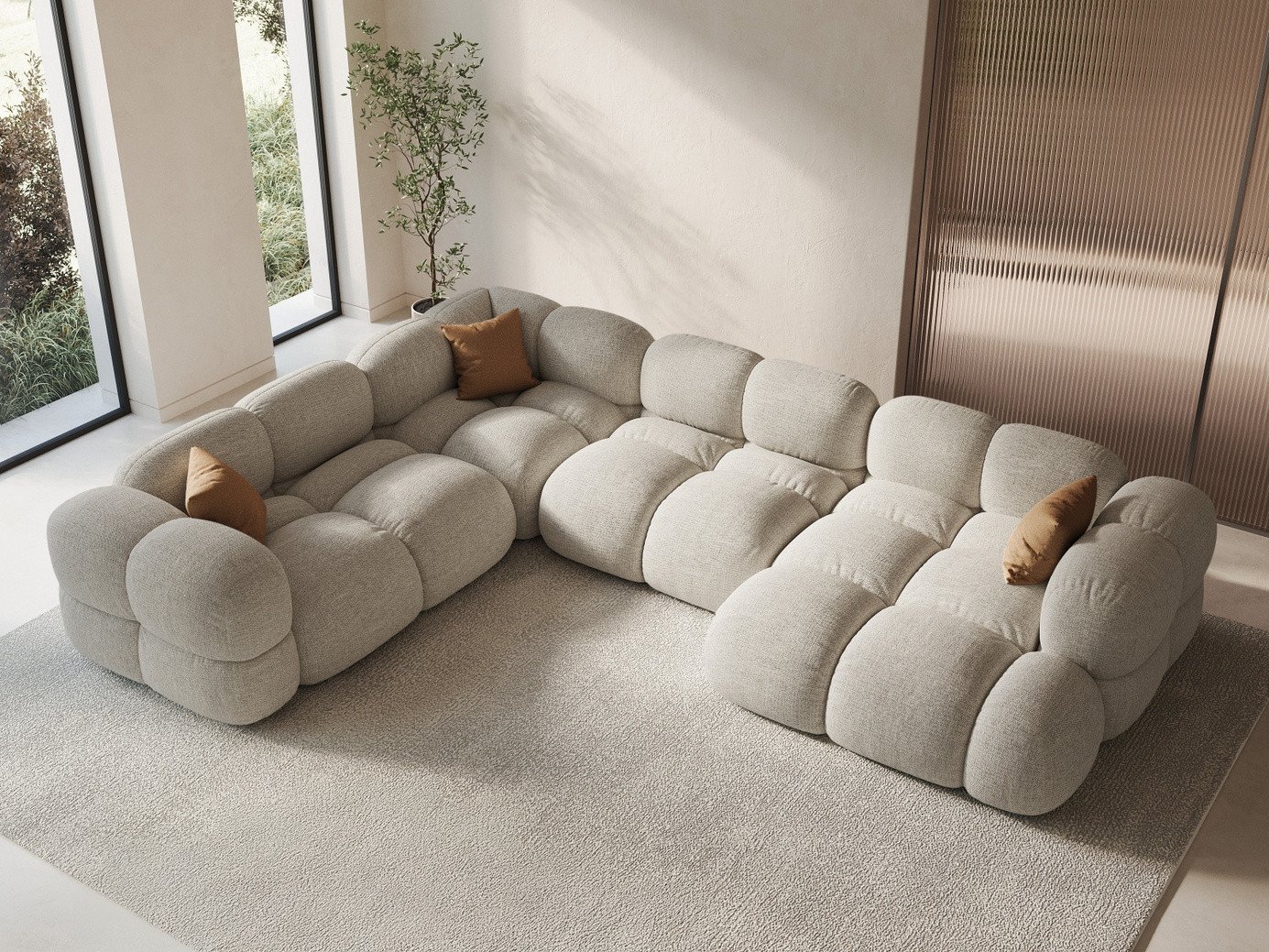 Cosmopolitan Design vänstervänd panoramahörnsoffa, "Loretto", 5-sits, 345 × 250 × 68 cm, Sorella, svarta plastben