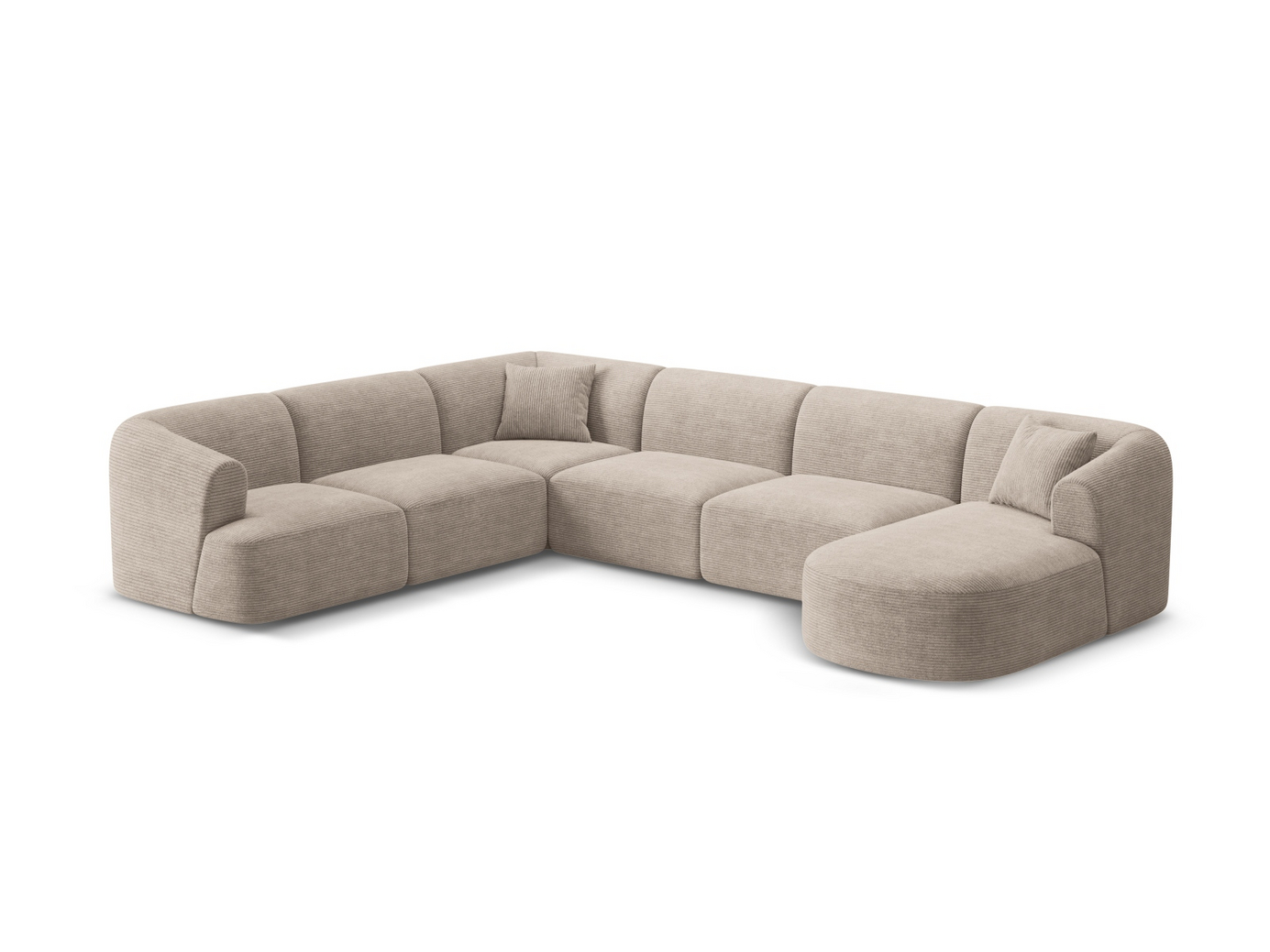 Cosmopolitan Design vänstervänd panoramamodulhörnsoffa, "Campi", 7-sits, 330 × 255 × 70 cm, Lincoln, svarta plastben