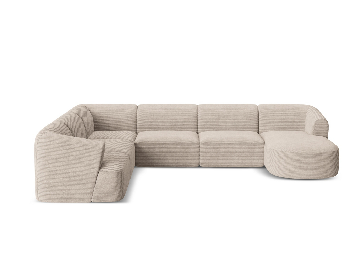 Cosmopolitan Design vänstervänd panoramamodulhörnsoffa, "Campi", 7-sits, 330 × 255 × 70 cm, Lincoln, svarta plastben