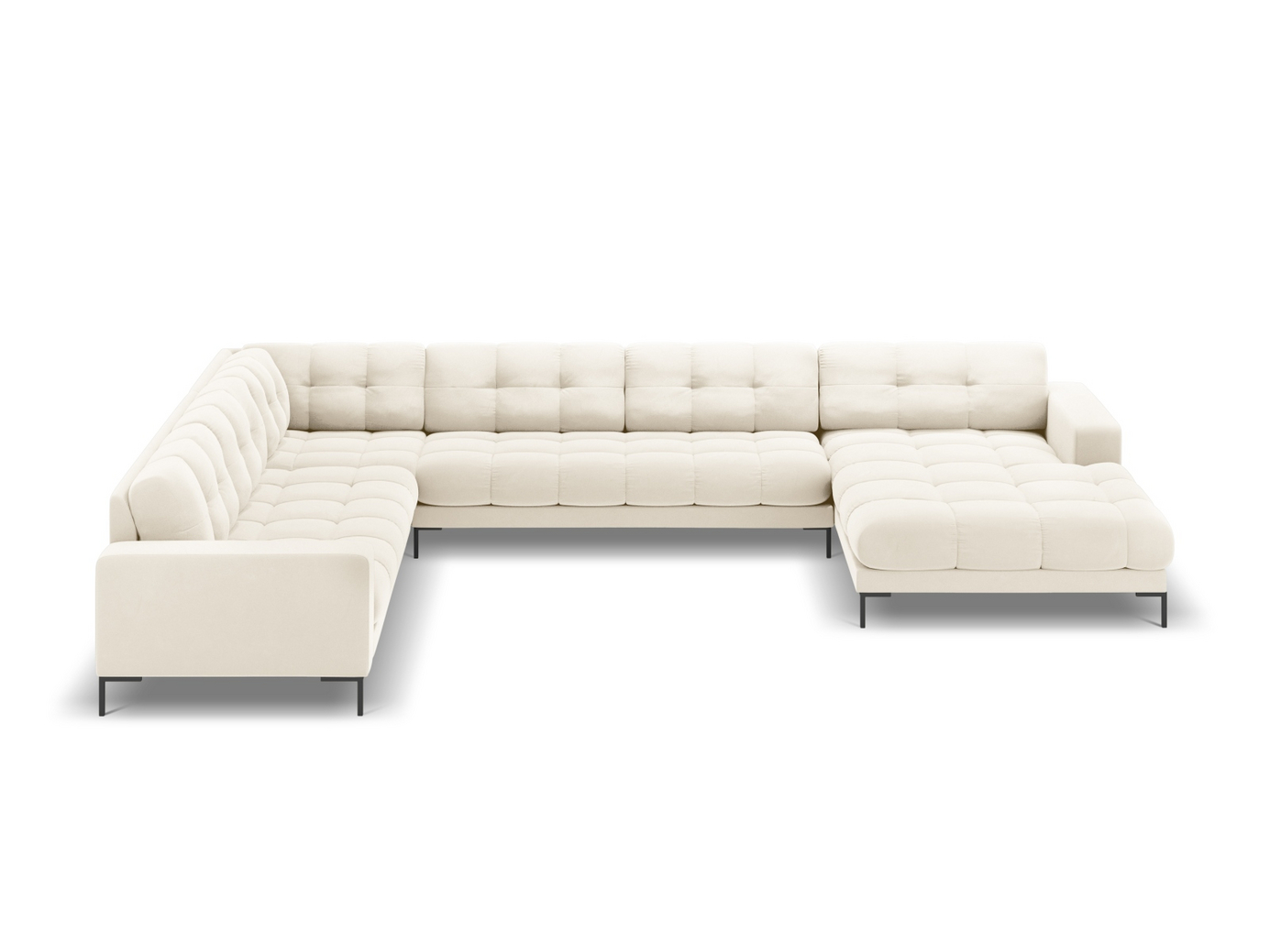 Cosmopolitan Design vänstervänd sammetspanoramahörnsoffa, "Bali", 7-sits, 327 × 256 × 75 cm, Bluvel, svarta metallben
