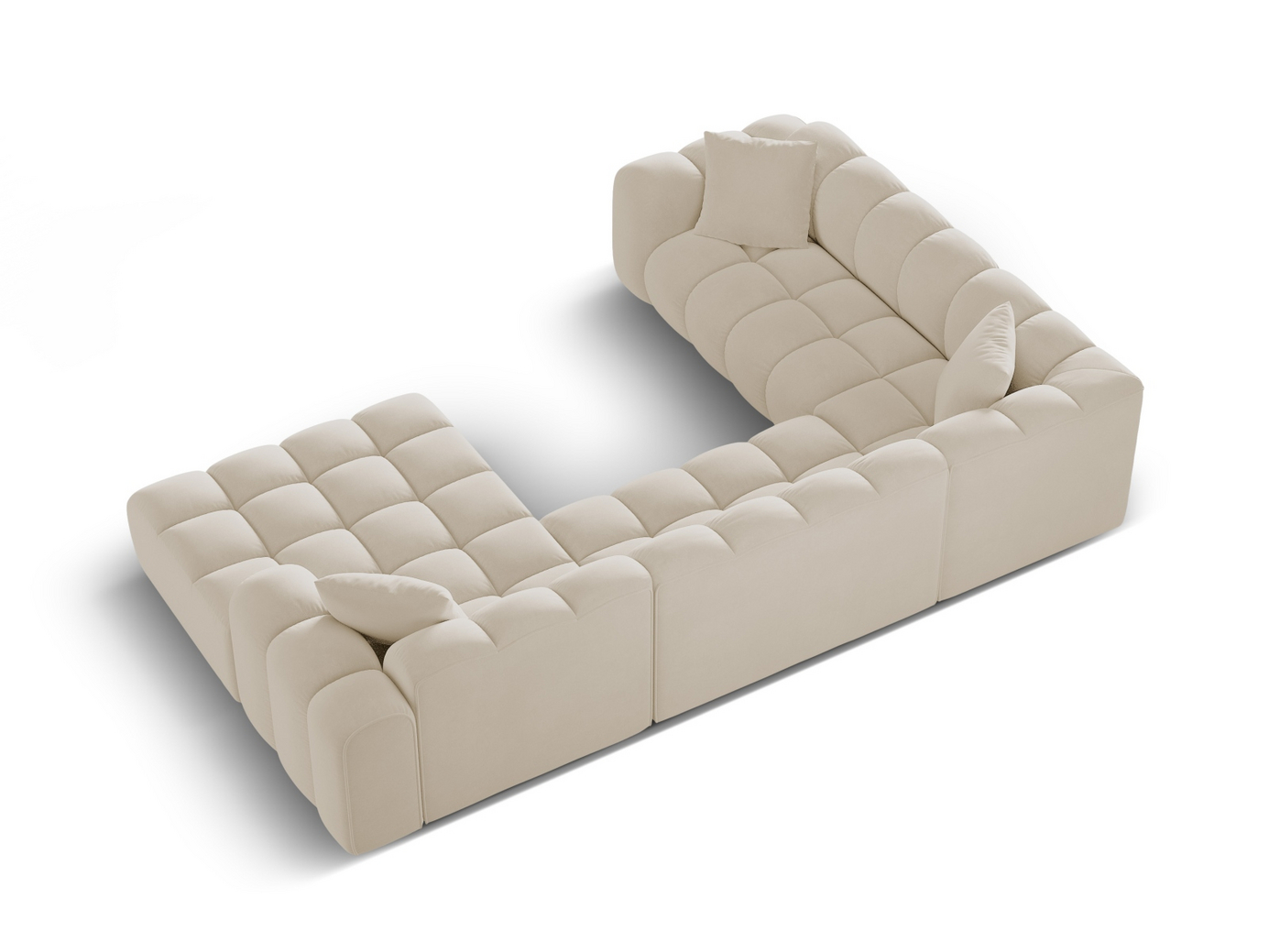 Cosmopolitan Design vänstervänd sammetspanoramahörnsoffa, "Treno", 4-sits, 330 × 240 × 70 cm, Bluvel, svarta plastben
