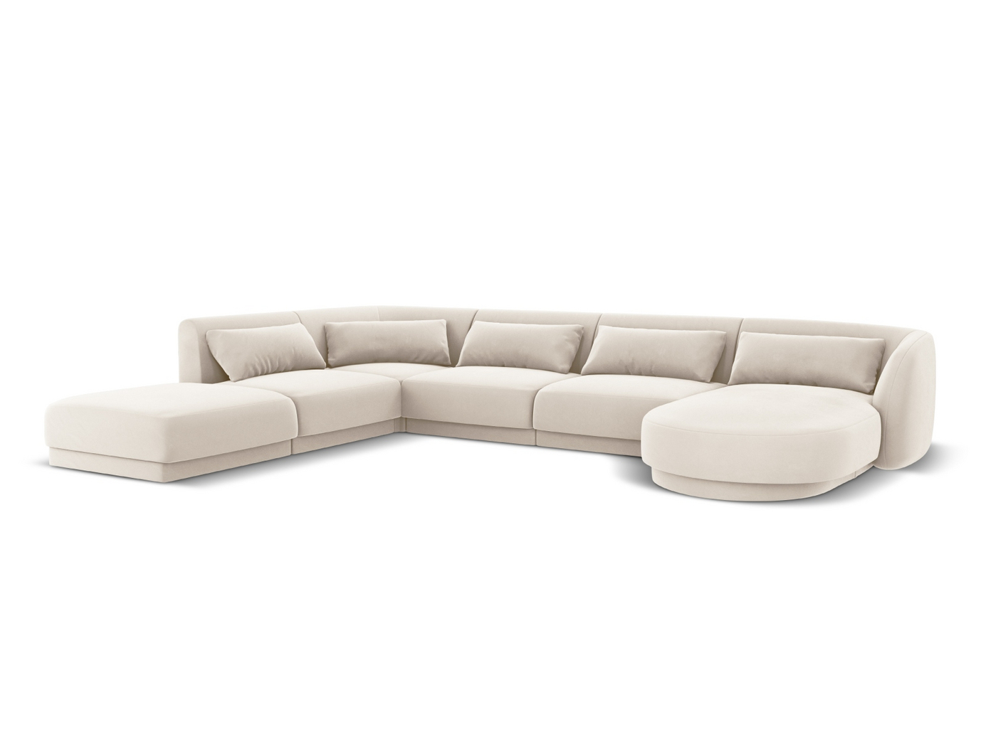 Cosmopolitan Design vänstervänd sammetspanoramahörnsoffa, "Tulum", 6-sits, 330 × 255 × 70 cm, Bluvel, svarta plastben