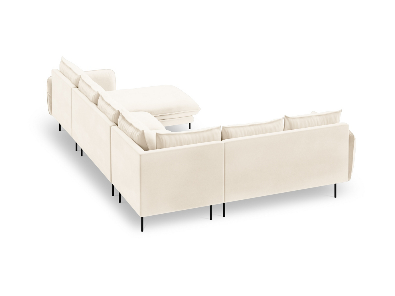 Cosmopolitan Design vänstervänd sammetspanoramahörnsoffa, "Vienna", 7-sits, 330 × 235 × 95 cm, Bluvel, svarta metallben
