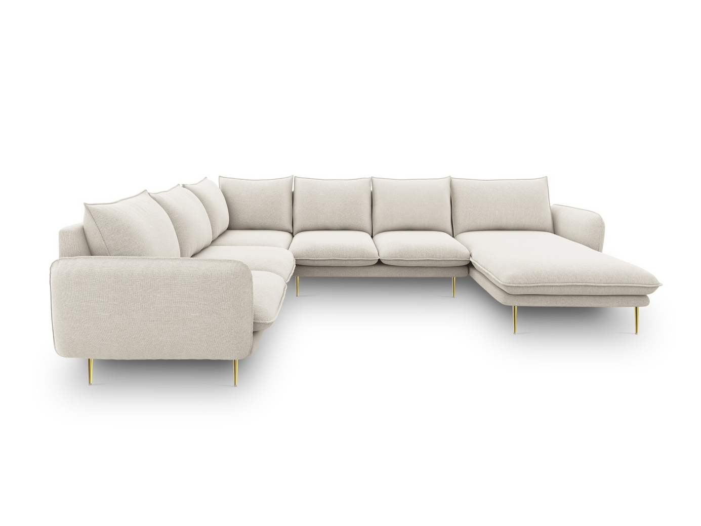 Cosmopolitan Design vänstervänd panoramahörnsoffa, "Vienna", 7-sits, 330 × 235 × 95 cm, Positano, guldfärgade metallben