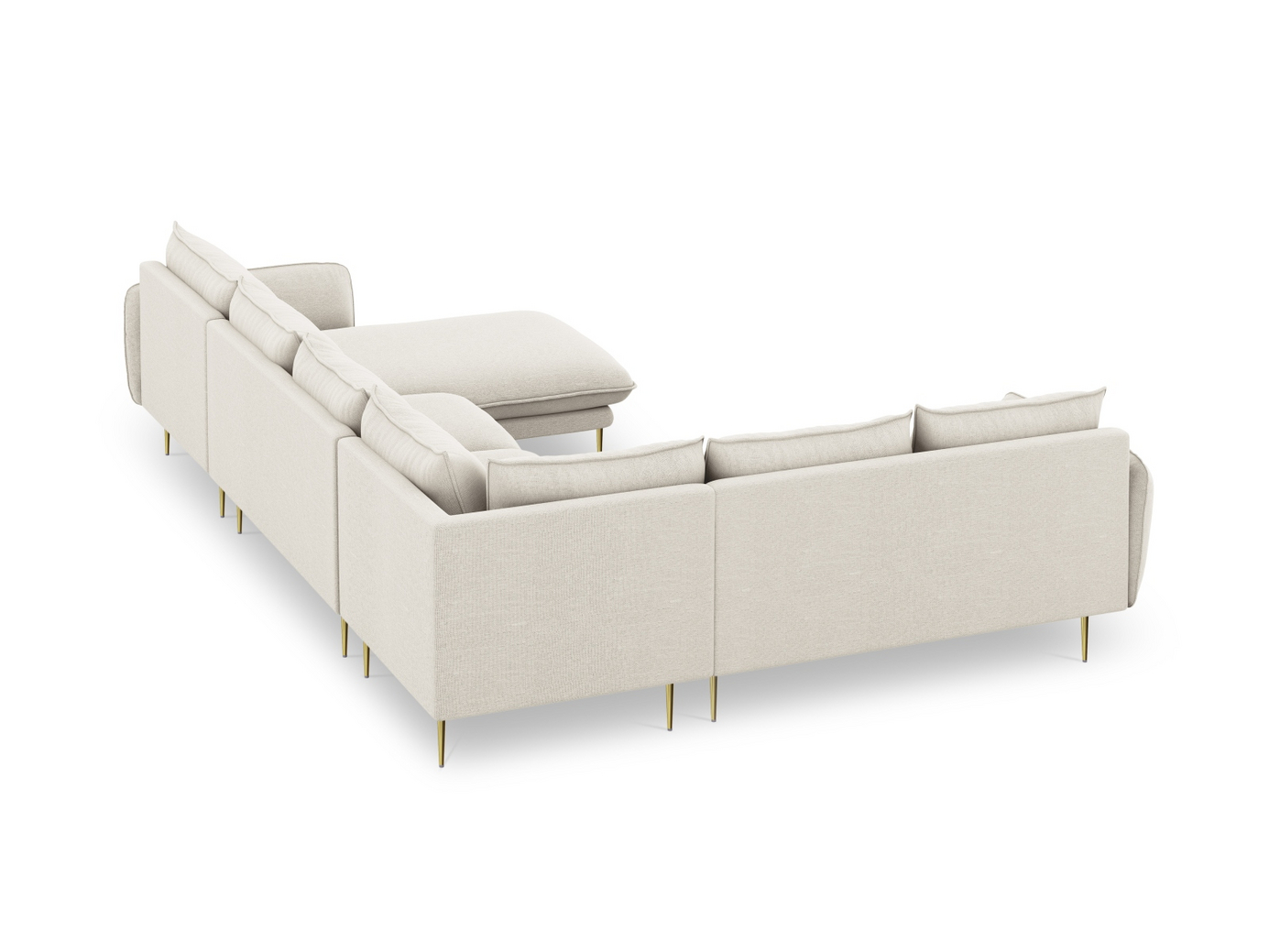 Cosmopolitan Design vänstervänd panoramahörnsoffa, "Vienna", 7-sits, 330 × 235 × 95 cm, Positano, guldfärgade metallben