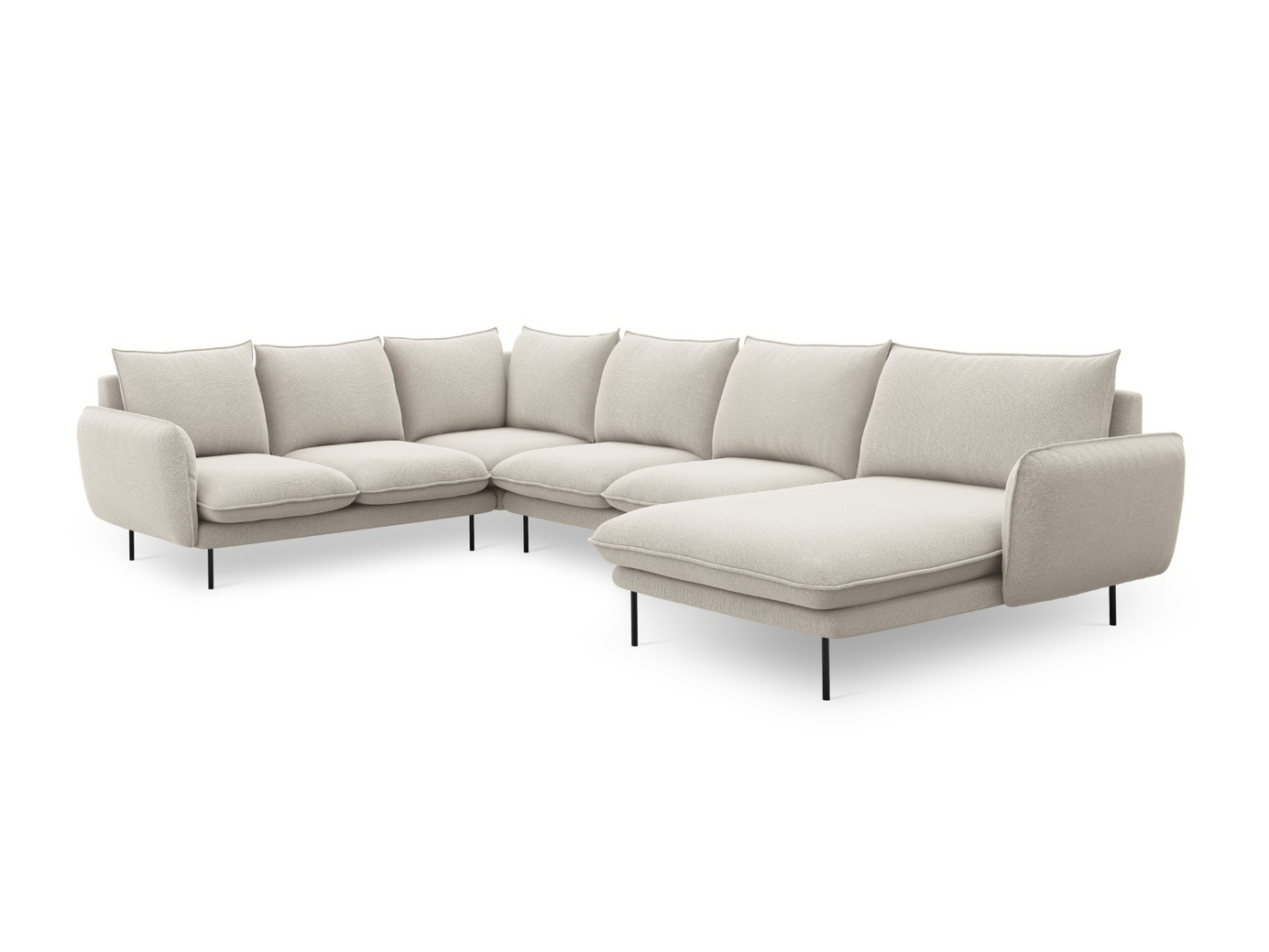 Cosmopolitan Design vänstervänd panoramahörnsoffa, "Vienna", 7-sits, 330 × 235 × 95 cm, Positano, svarta metallben