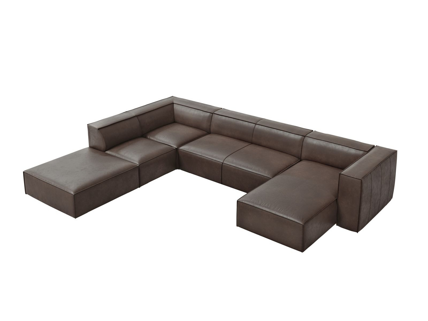 Cosmopolitan Design vänstervänd äkta läder panoramahörnsoffa, "Turin", 6-sits, 365 × 270 × 68 cm, Granada, ben i svart bok